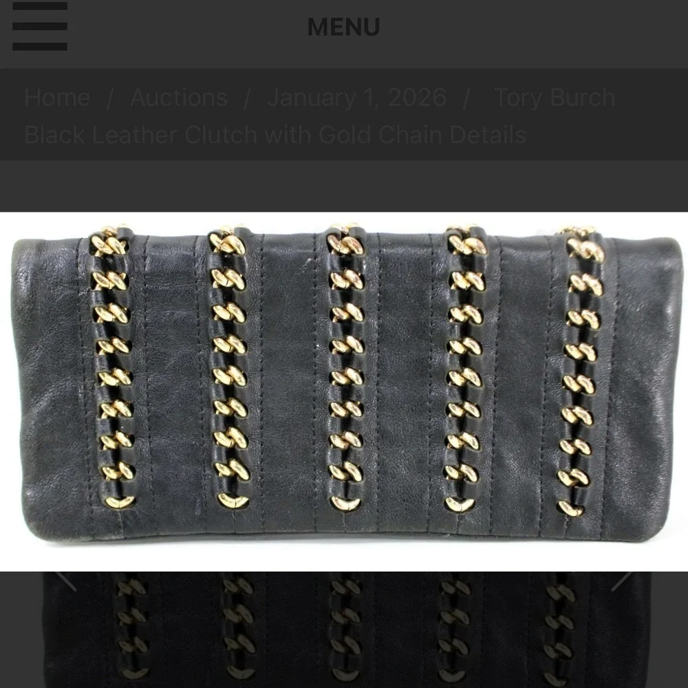 Tory Burch Black Clutch with Gold Chain Accents